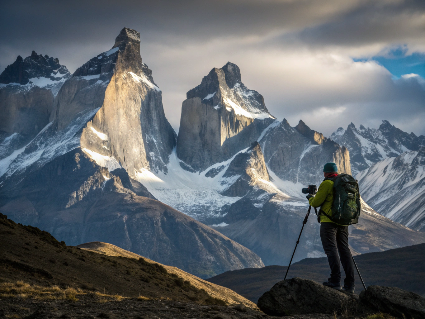 Landscape photographer standing on a ridge in Patagonia